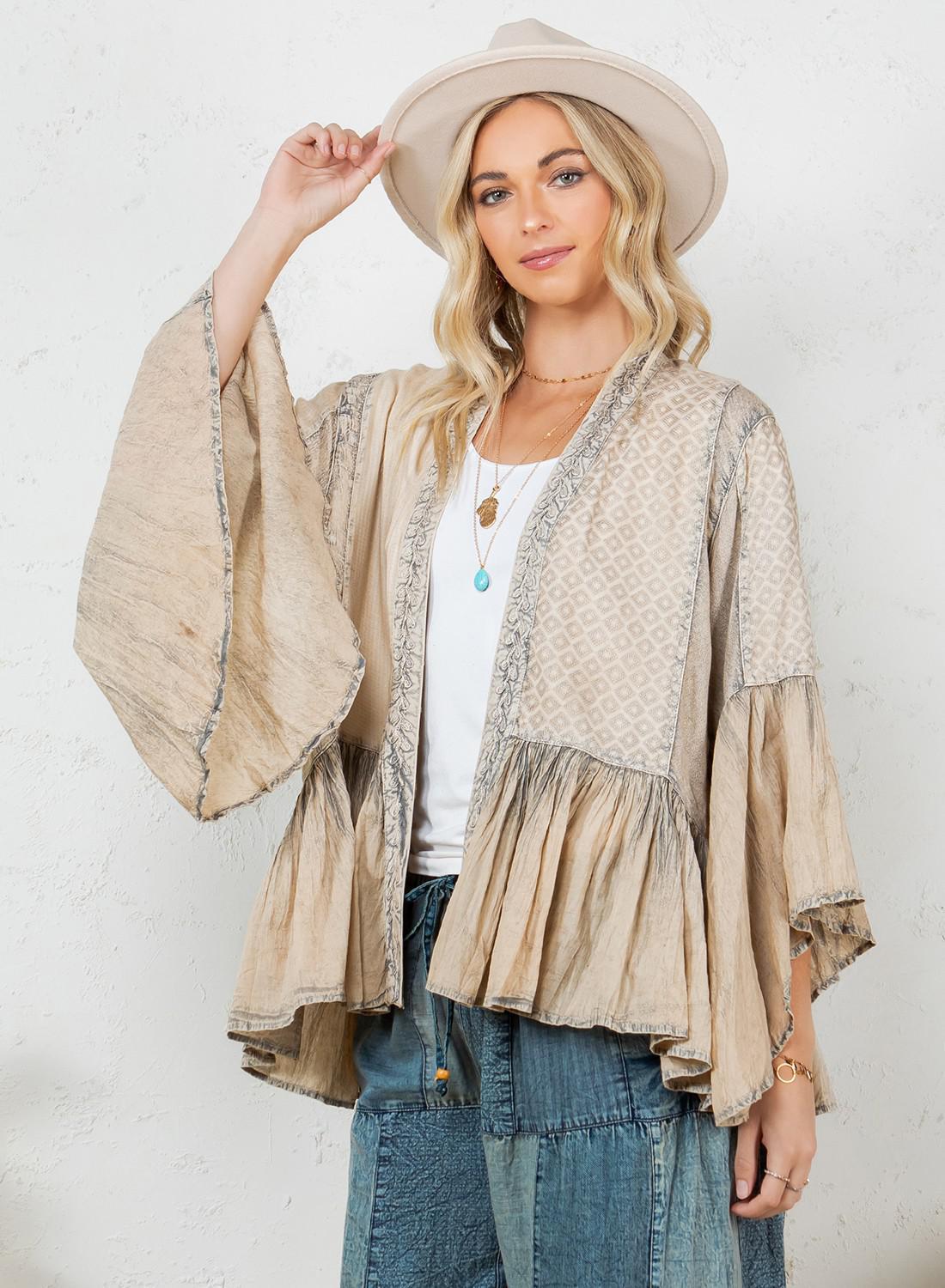 Latte Elegant Kimono Frill Shrug