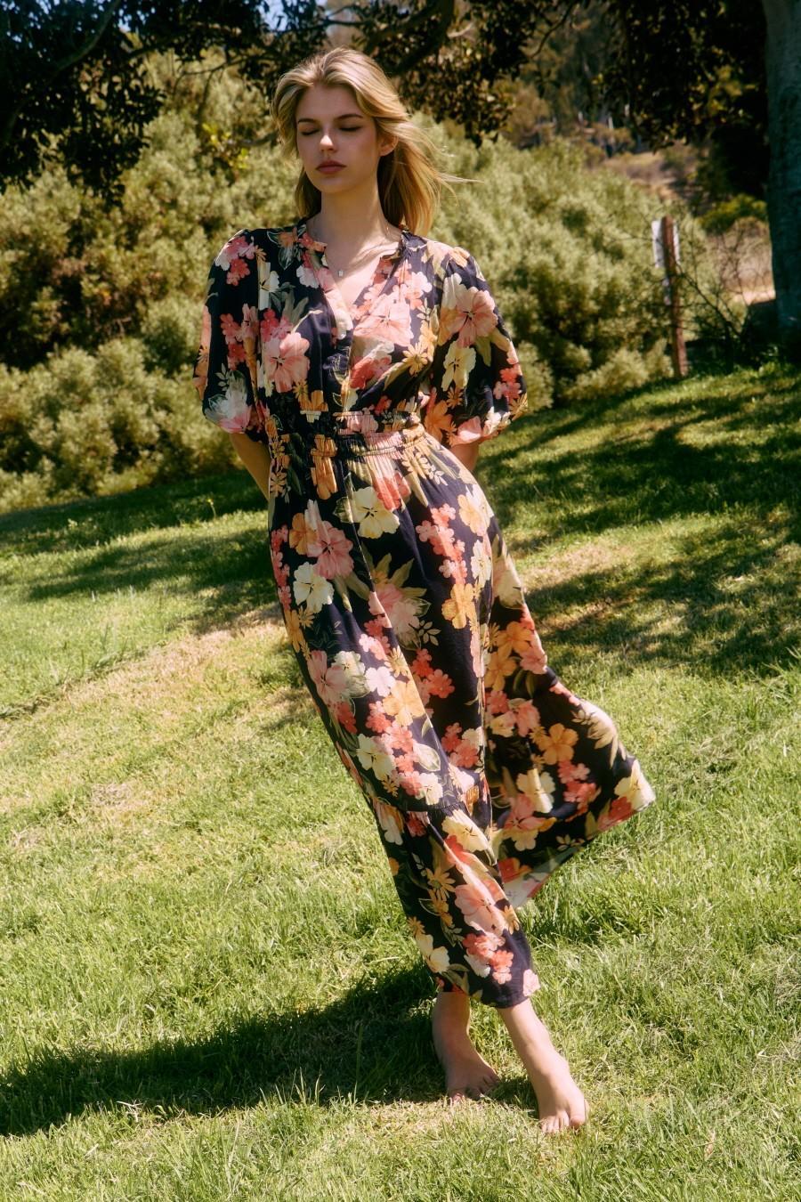 Plus Navy Multi Floral Printed Midi Dress