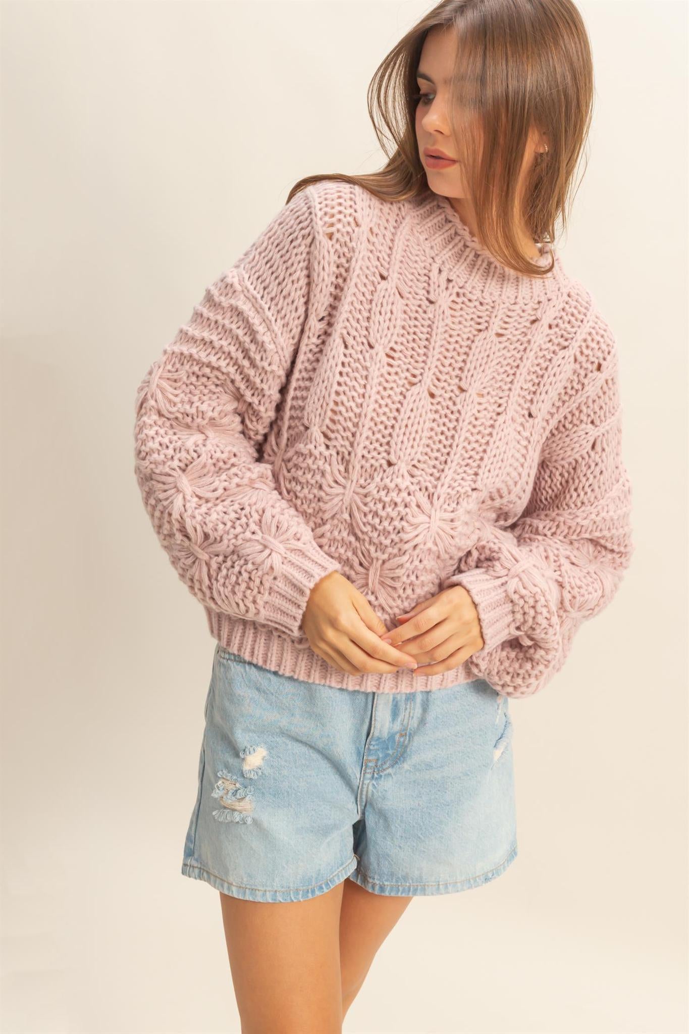 Dusty Rose Chunky Cable Knit Sweater