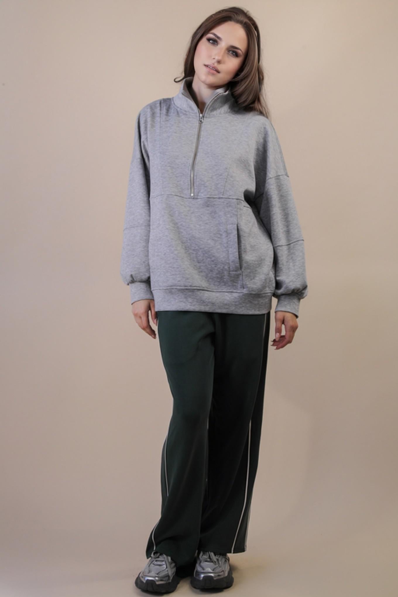 Heather Grey Half Zip Up Oversized Pullover