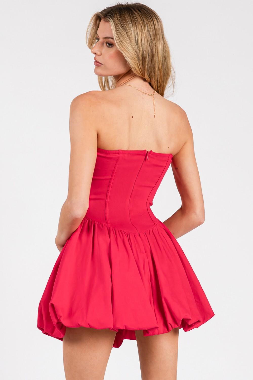 Magenta Red Binding Top Bubble Mini Dress
