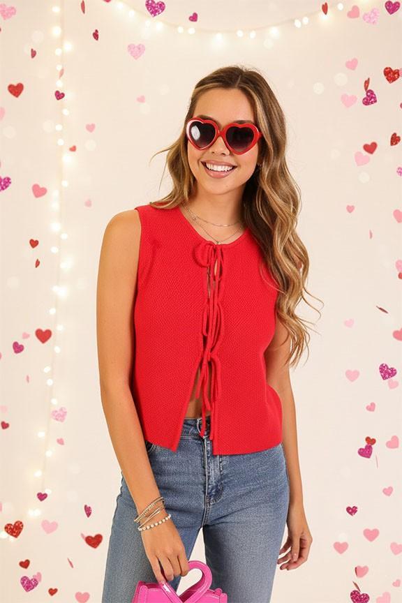 Festive Tie-front Sweater Vest - Red
