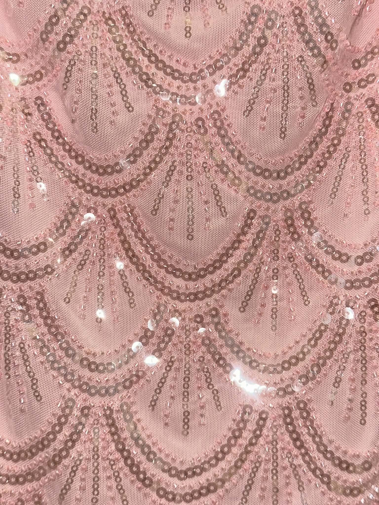 Pink Power Mesh Tube Scalloped Edge Mini Dress