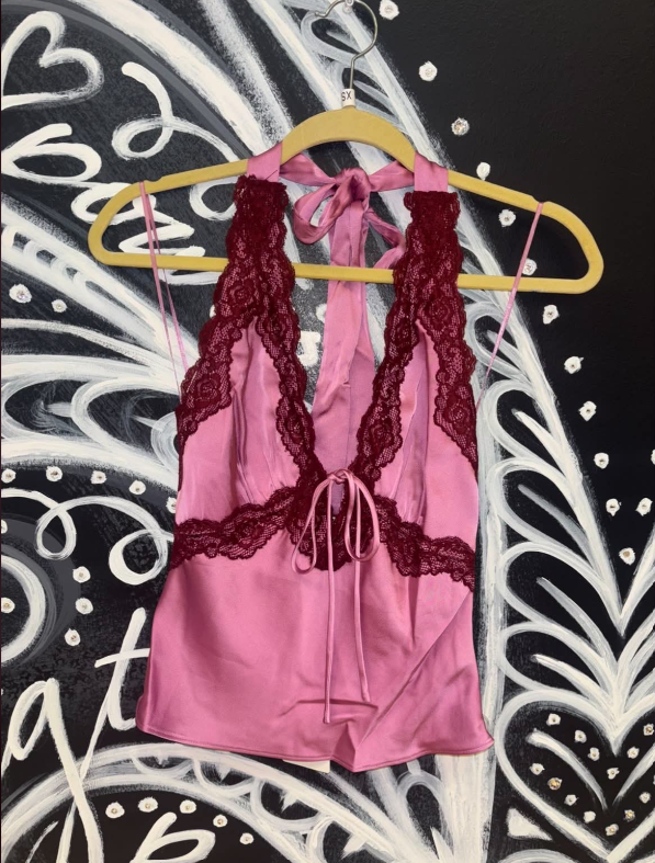 Silk Halter Top with Lace