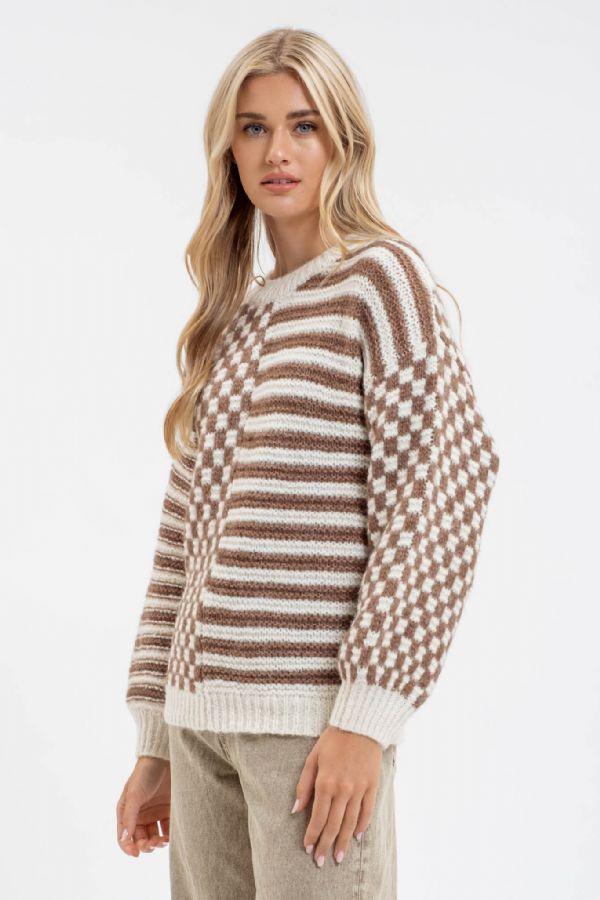 Mocha Checkered Crewneck