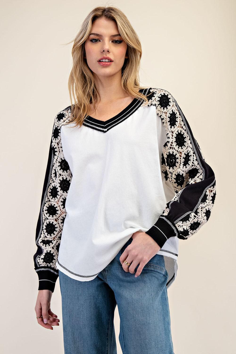 Embroidered Raglan Sleeve Top