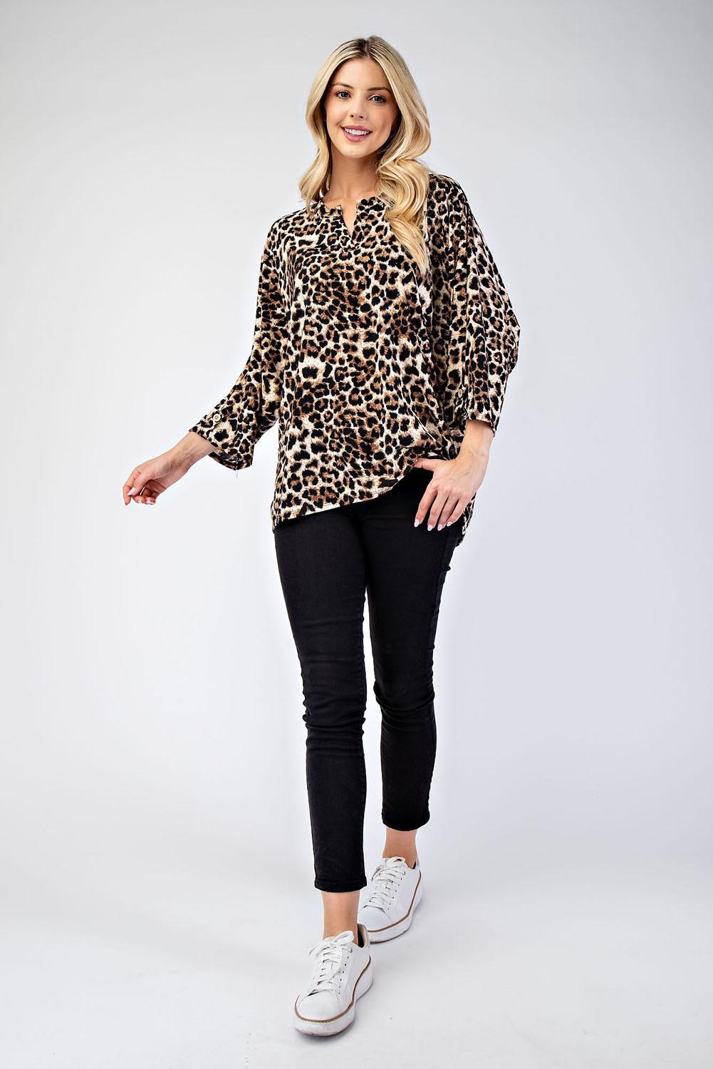 Leopard Notch V-Neck Blouse