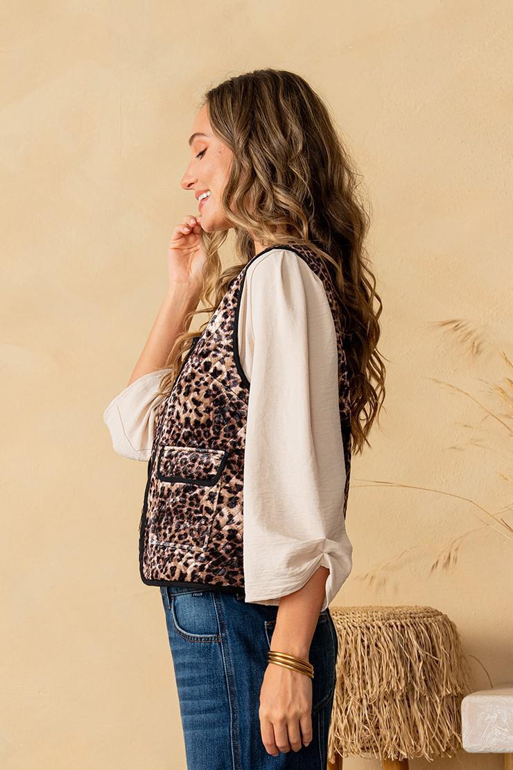 Leopard Print Velvet Quilted Vest