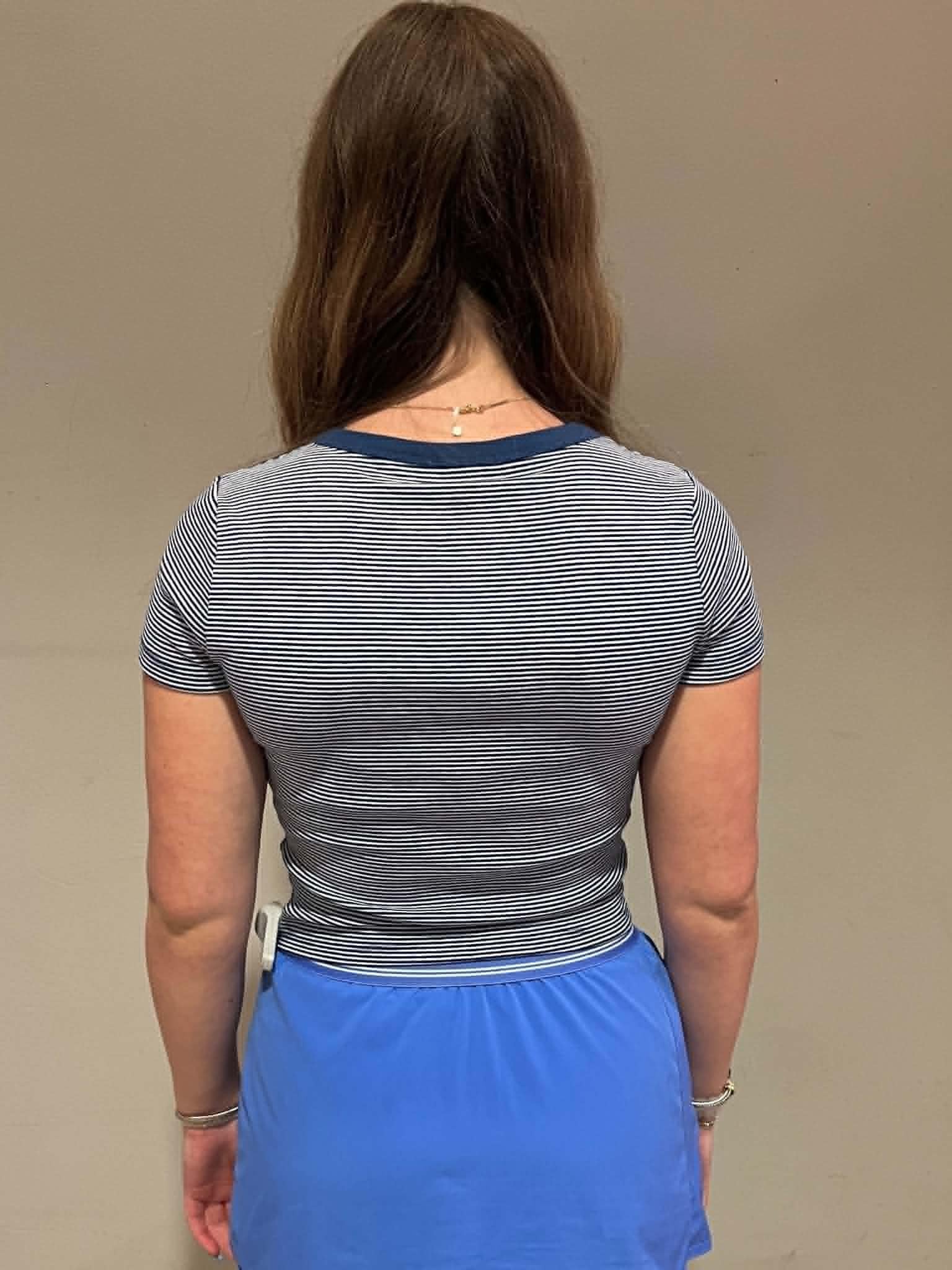Navy Round Neck Short Sleeve Stripe Top