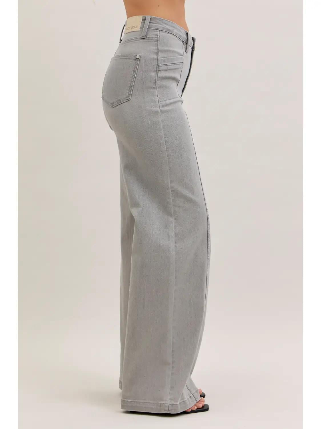 Judy Blue Grey HW Retro Wide Jeans