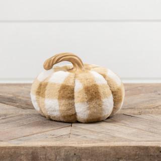 6" Tan Buffalo Check Pumpkin