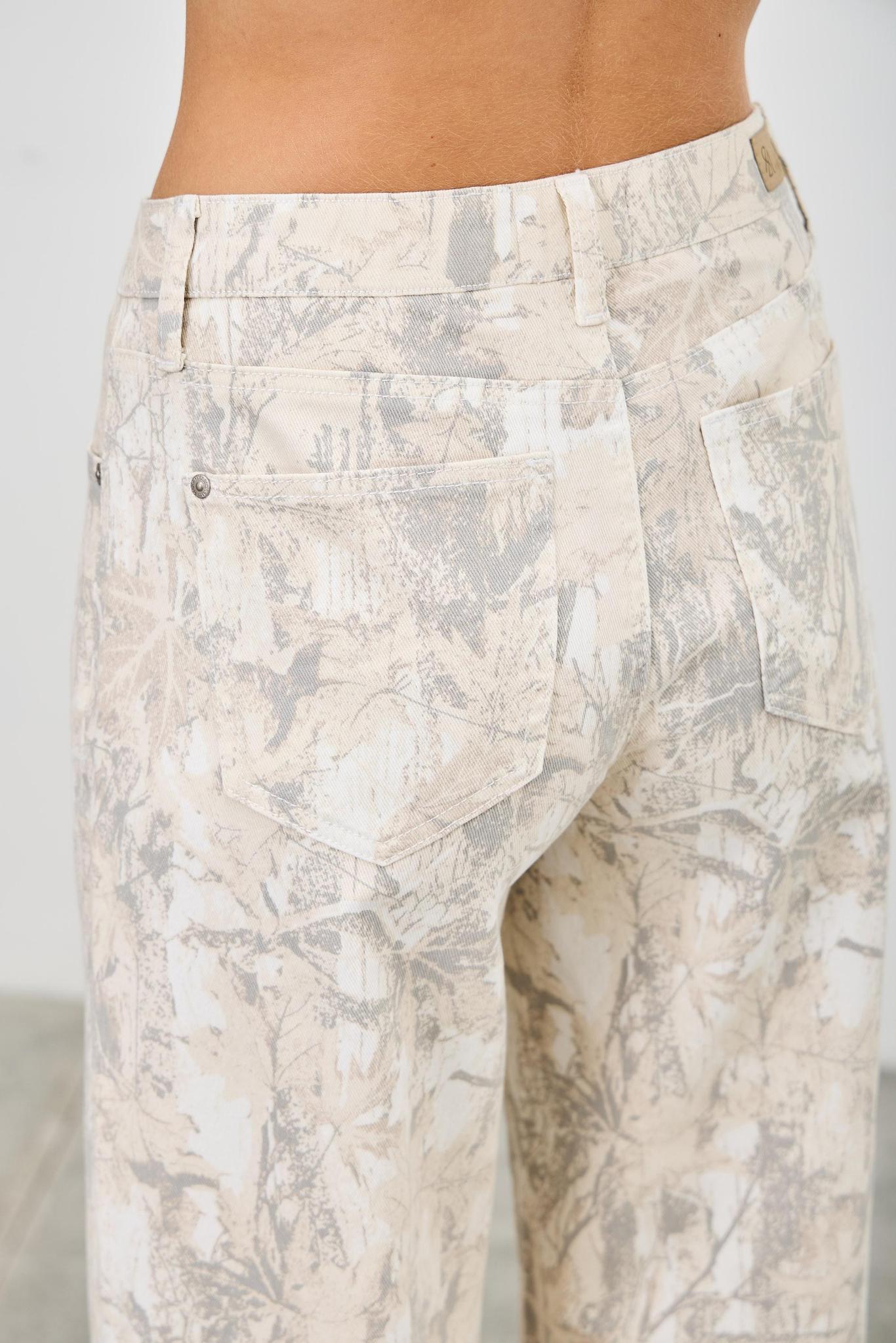 White Camo Mid Rise Printed Wide Straight