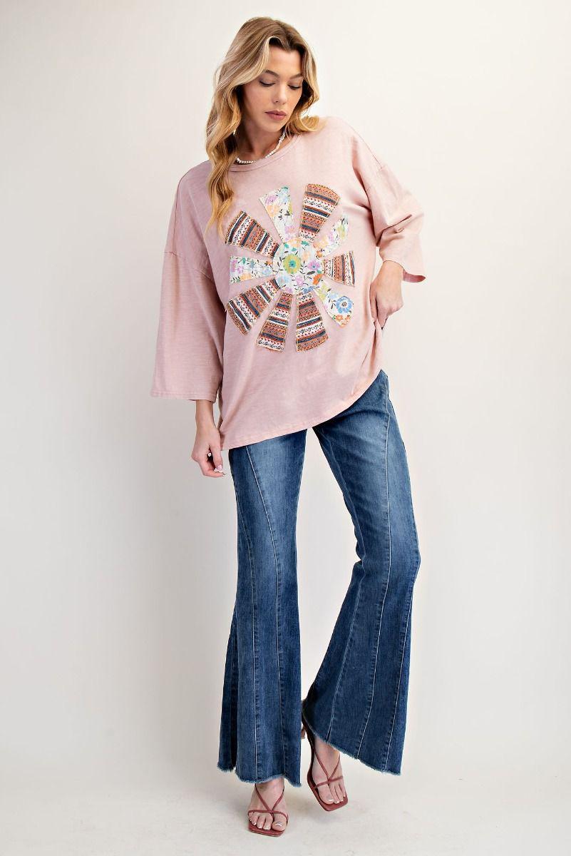 Dusty Pink Patchwork Knit Top