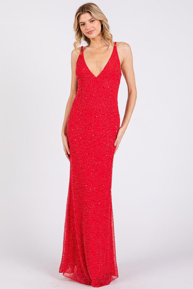 Rhinestone Beaded Bodycon Gown