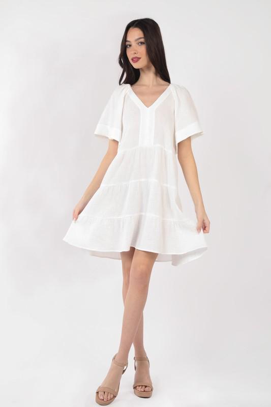 White Vneck Dress