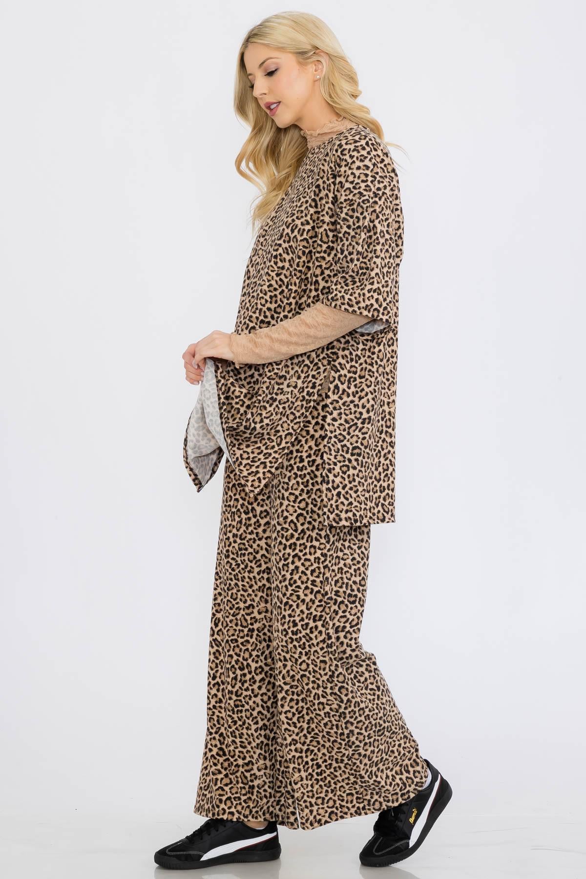 Leopard Print Heavy Ribbed Pants