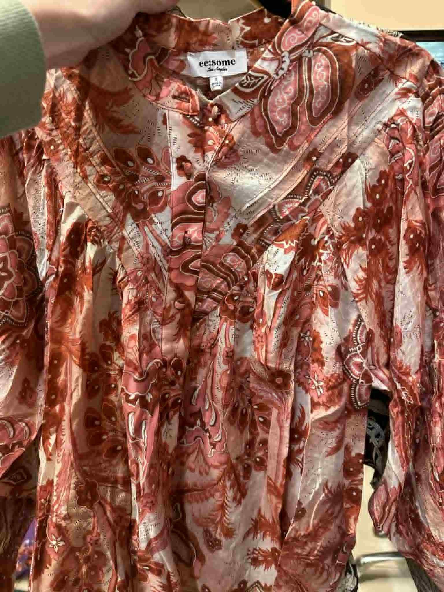 Sheer Printed Button-Up Blouse