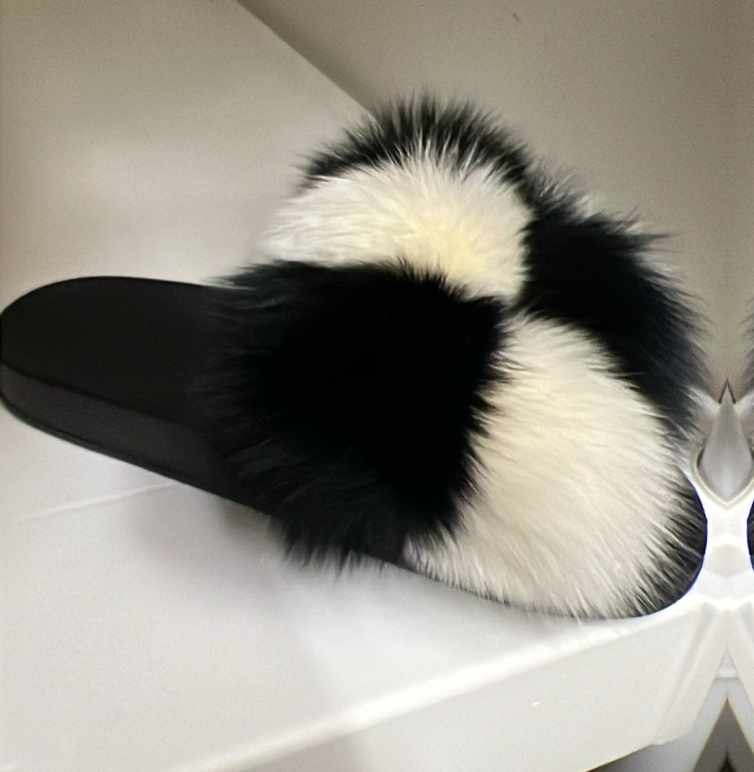 Black & White Fur Slippers
