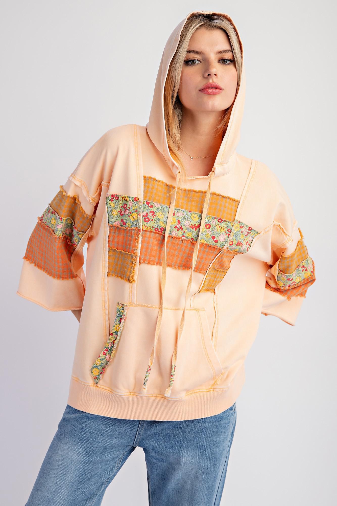 Taupe Patchwork Print Hoodie