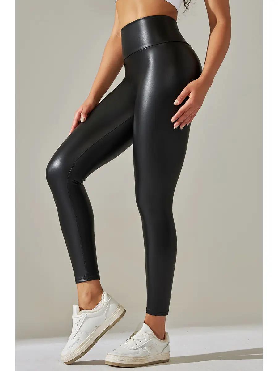 Black Color High Waist Faux Matt Leather Skinny Leggings