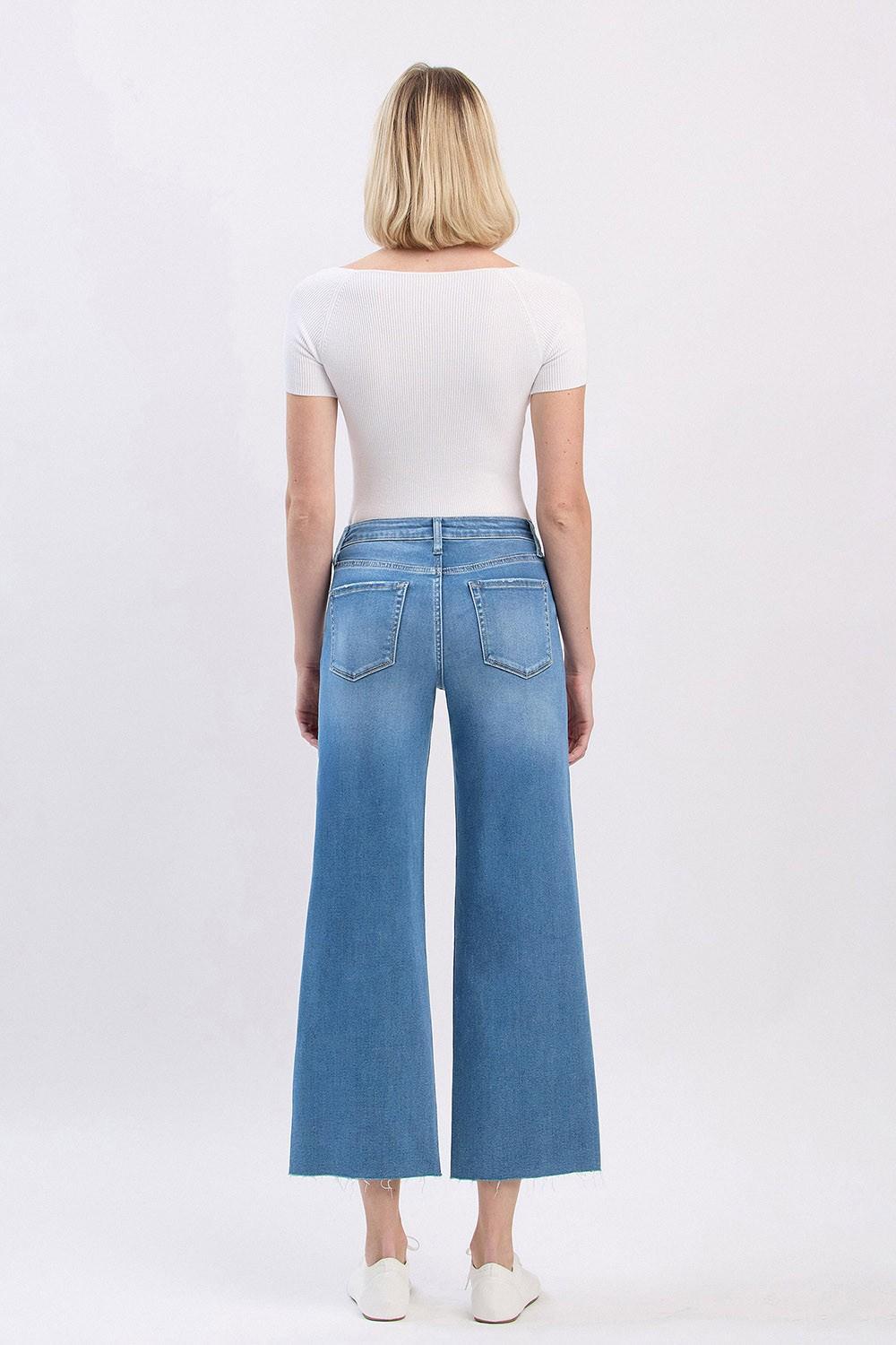 High Rise Clean Cut Raw Hem Crop Slim Wide Jeans
