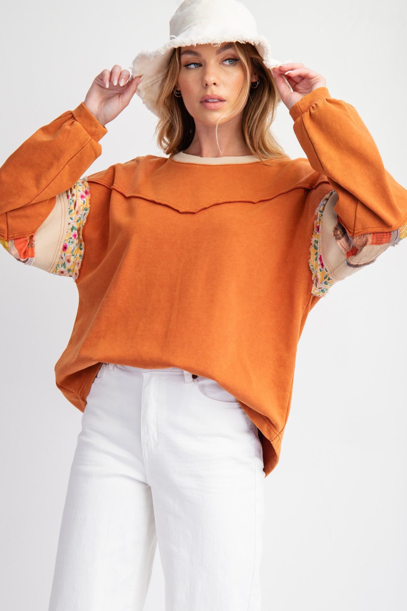 Rust Mix Terry Knit Pullover