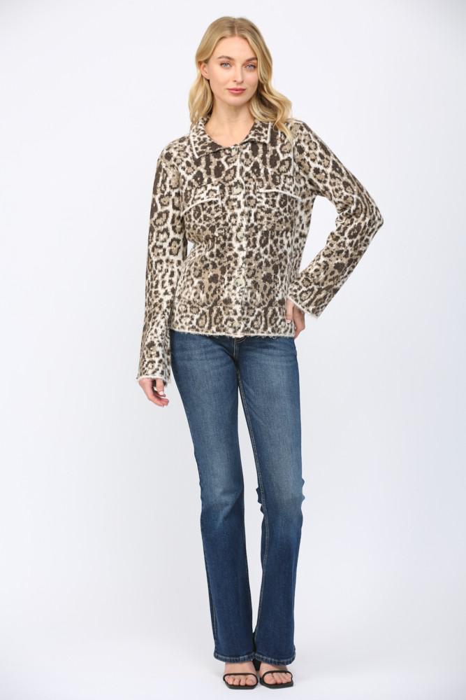 Animal Pattern Jacquard Knit Button Up