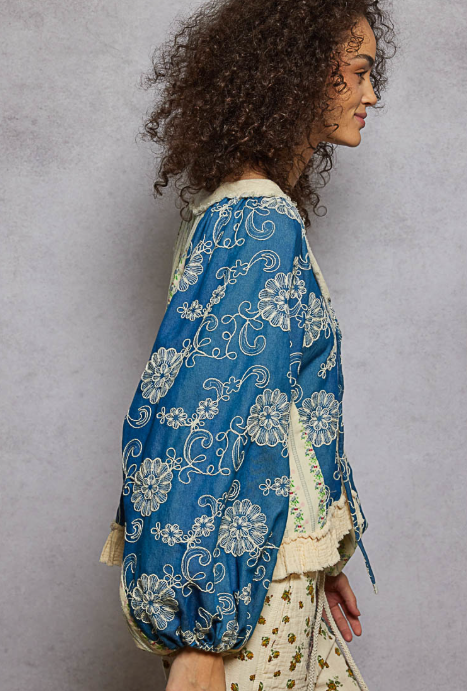 Denim Multi Balloon Sleeve Blouse