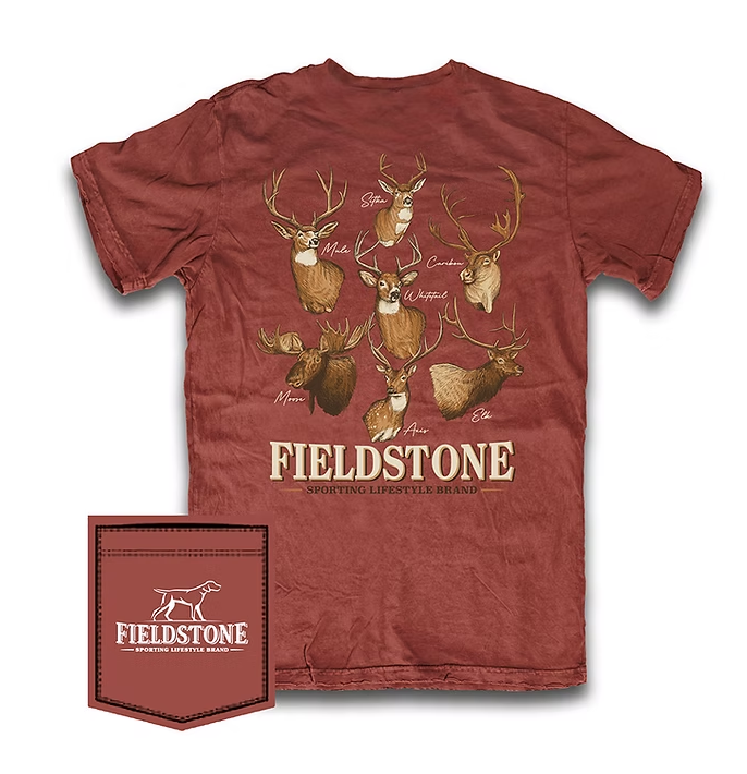 North American Deer Tee in Crimson