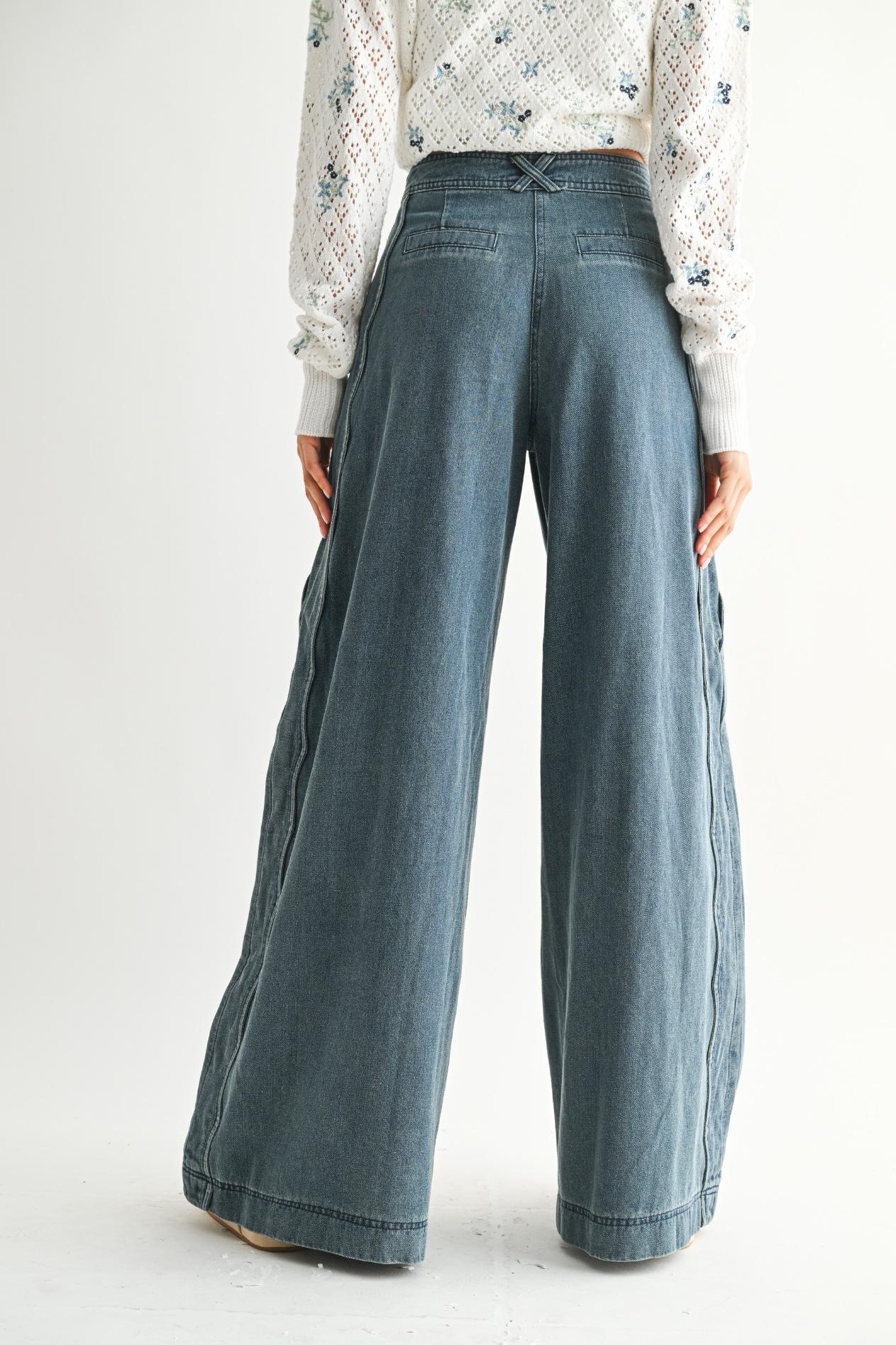 Wide-leg Stretchy Denim Trousers