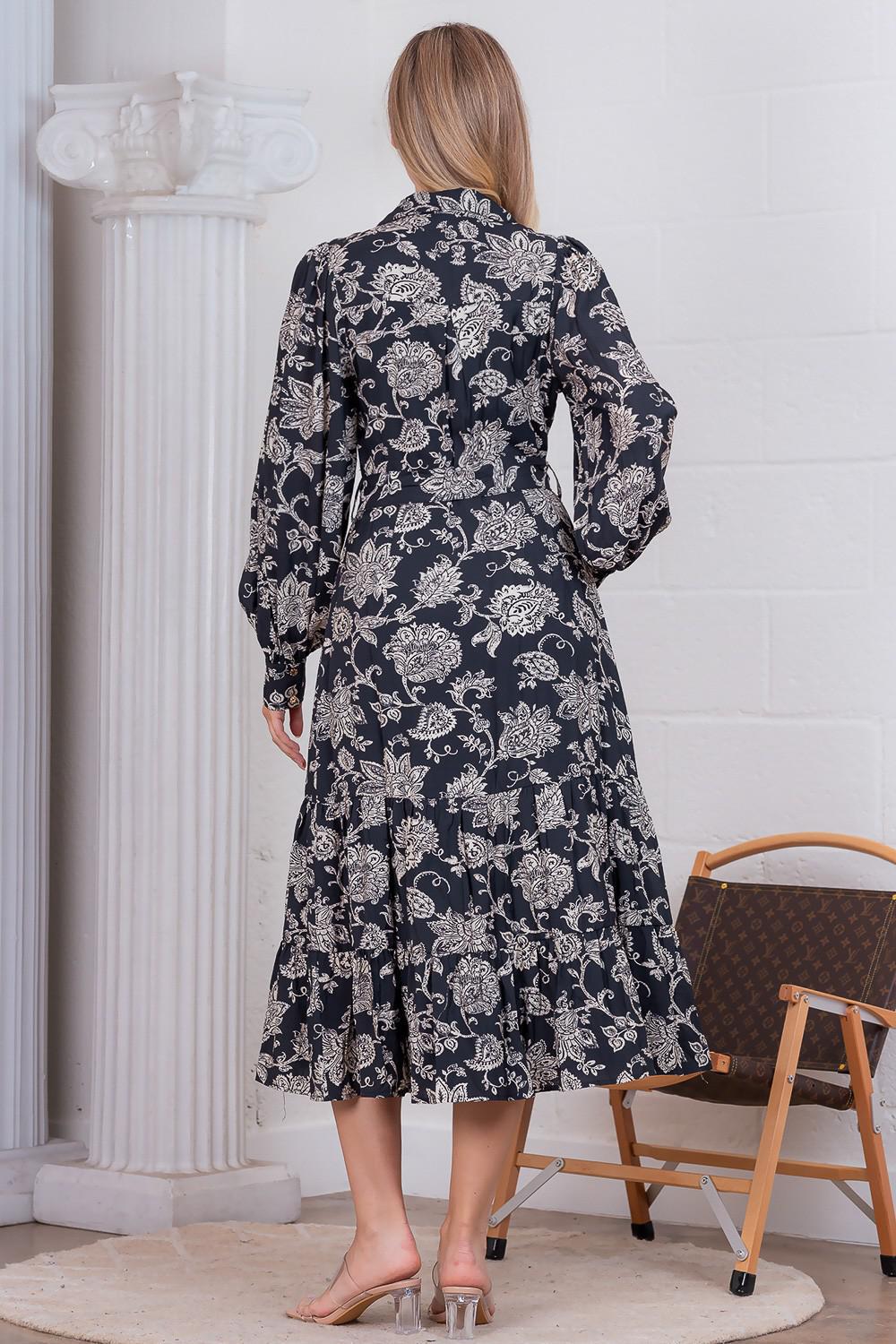 Paisley Floral Button-up With Self Tie Belt Dress