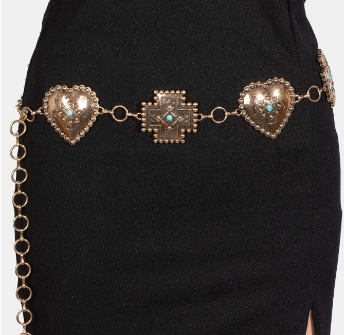Turquoise Heart & Cross Chain Belt