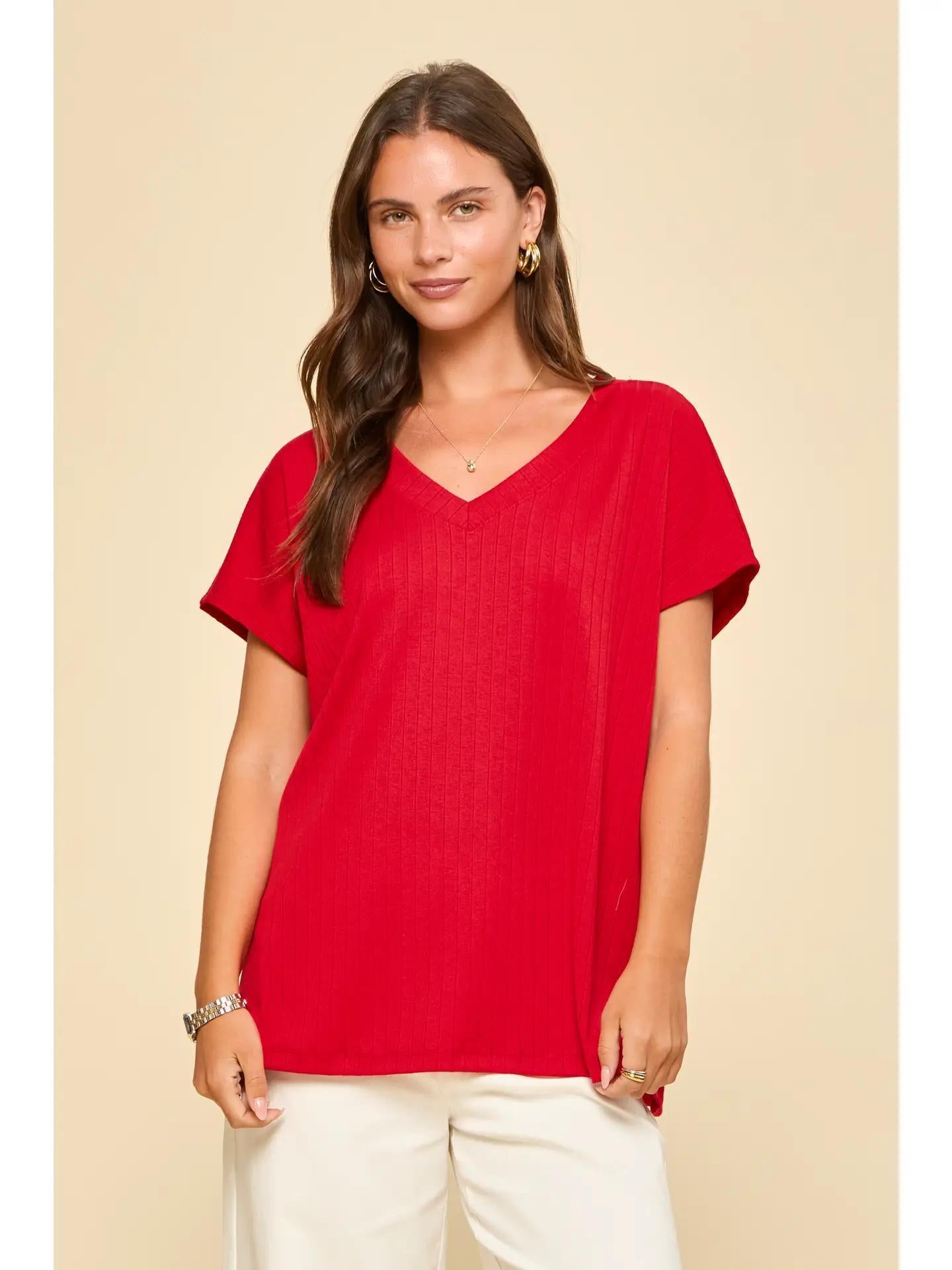 Red Thick Ribbed Knit Top