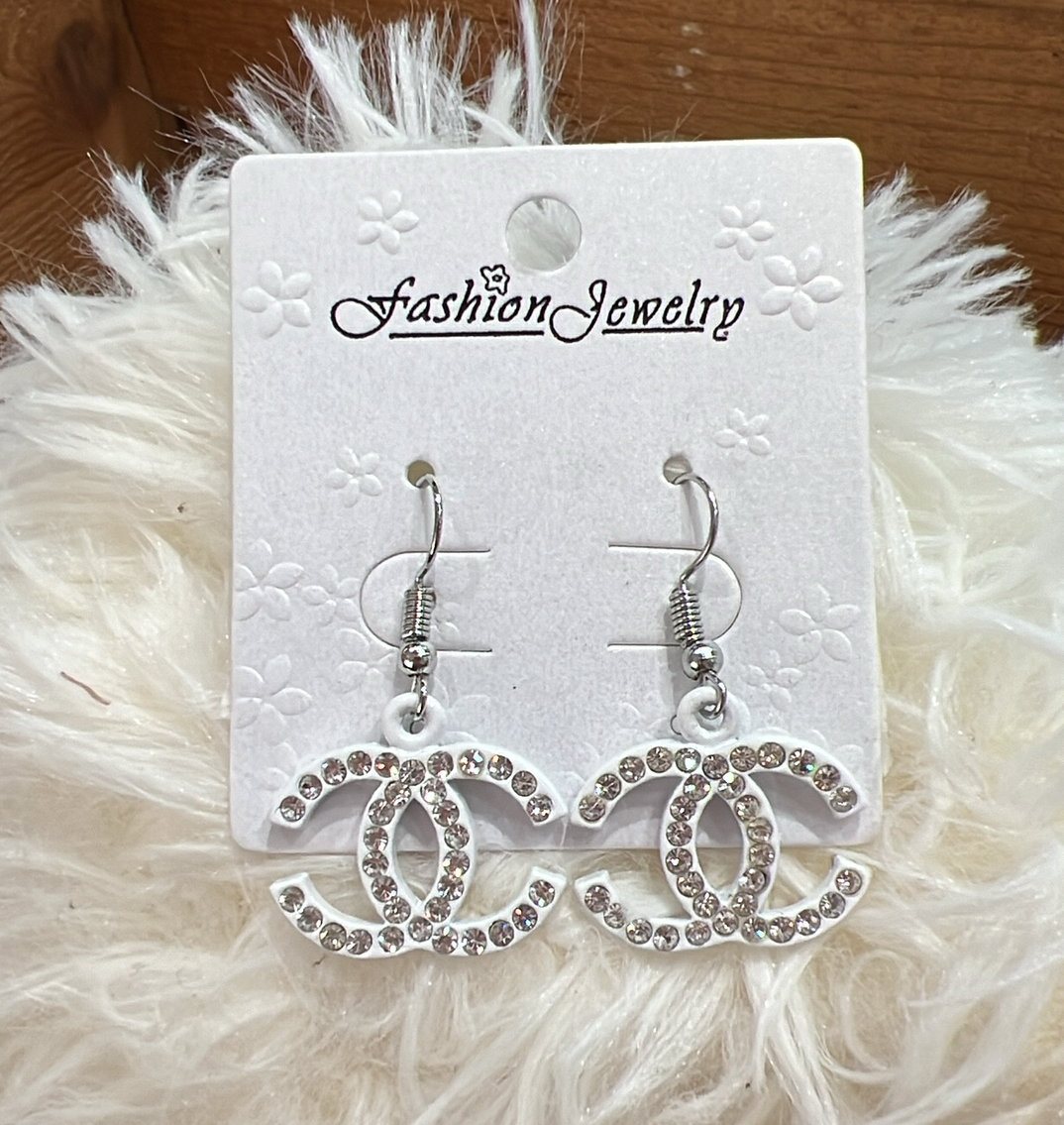 White Inspired Chanel Earrings