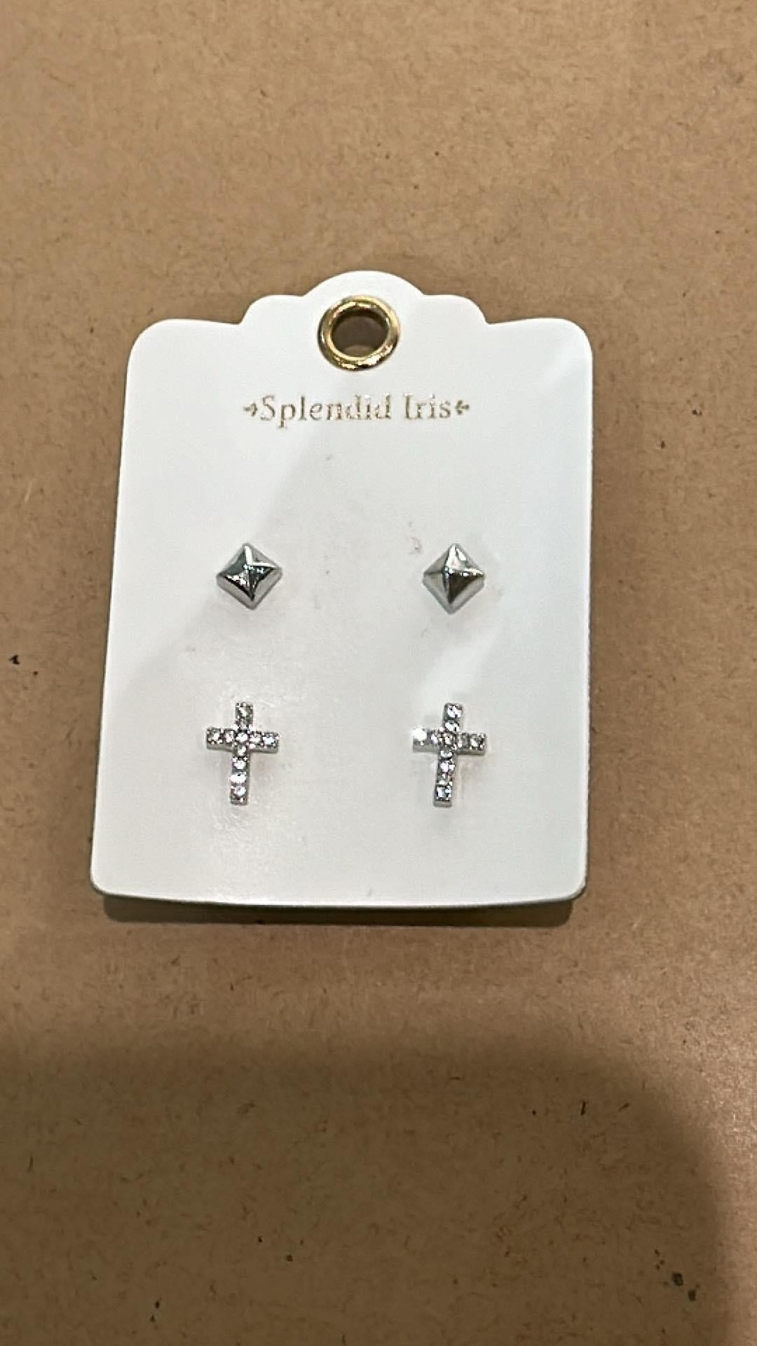 Square & Pave Cross Earrings