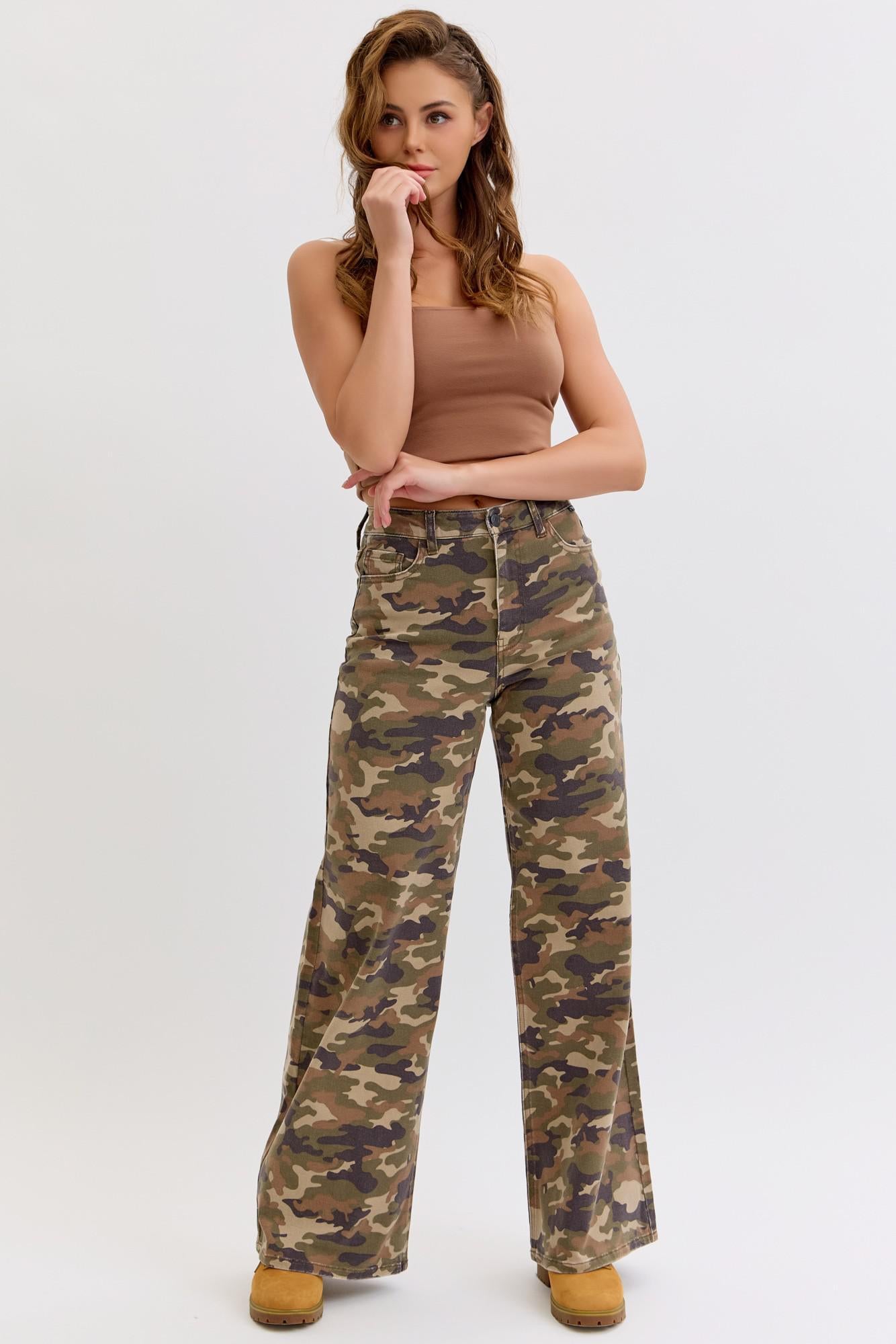 Cello Camo High Rise Wide Leg Jeans