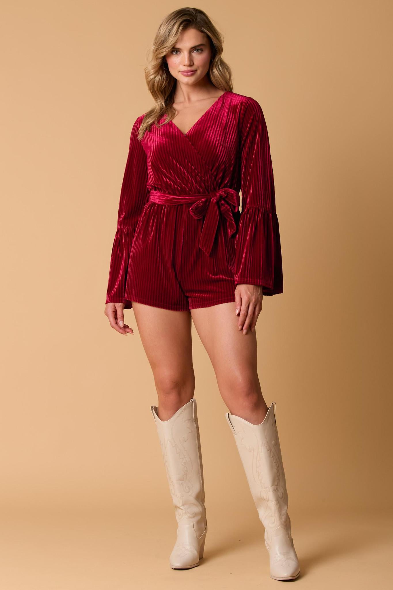 Velvet Romper With Long Sleeve