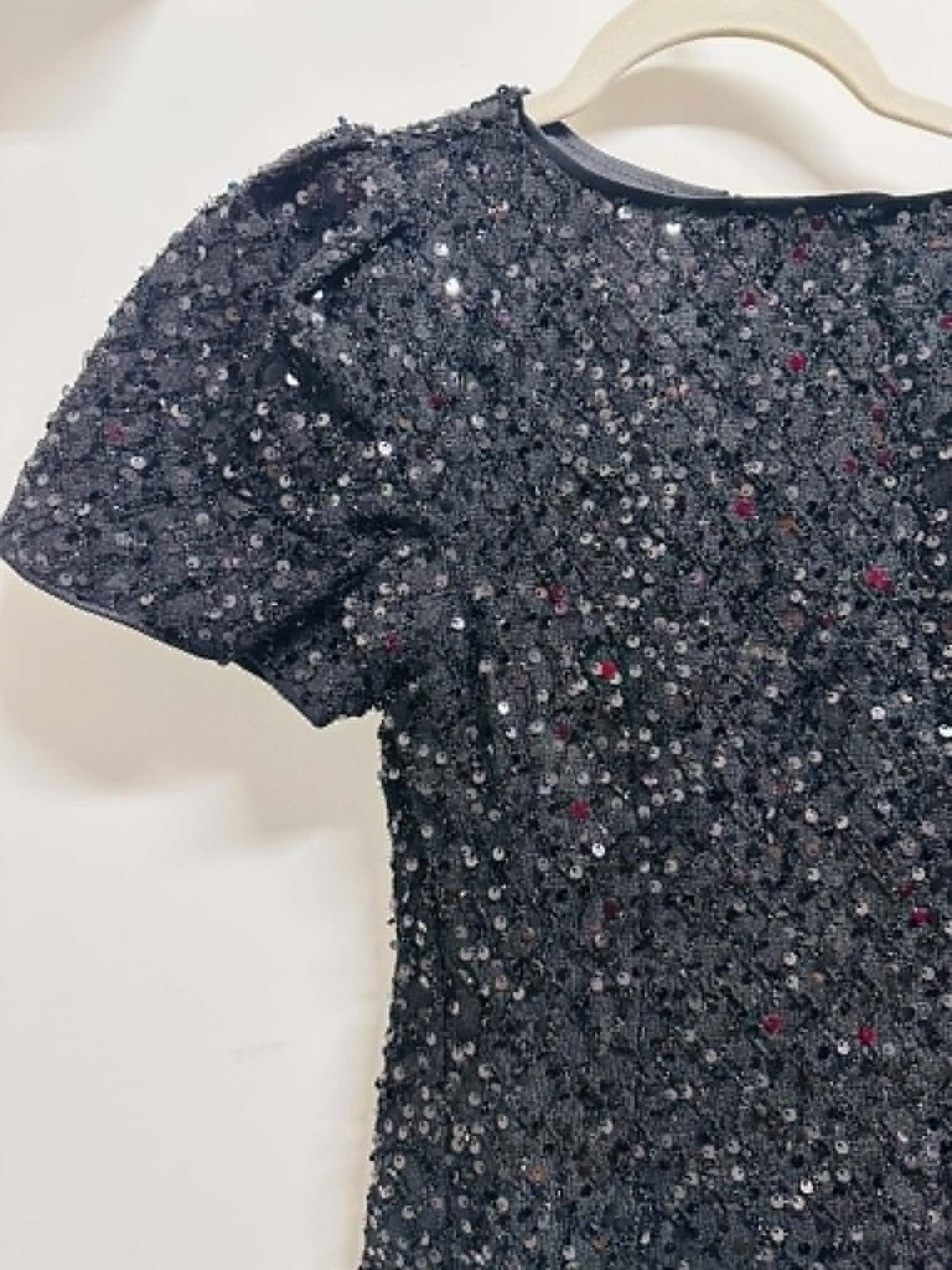 BLACK SEQUIN PUFF SLEEVE MINI DRESS
