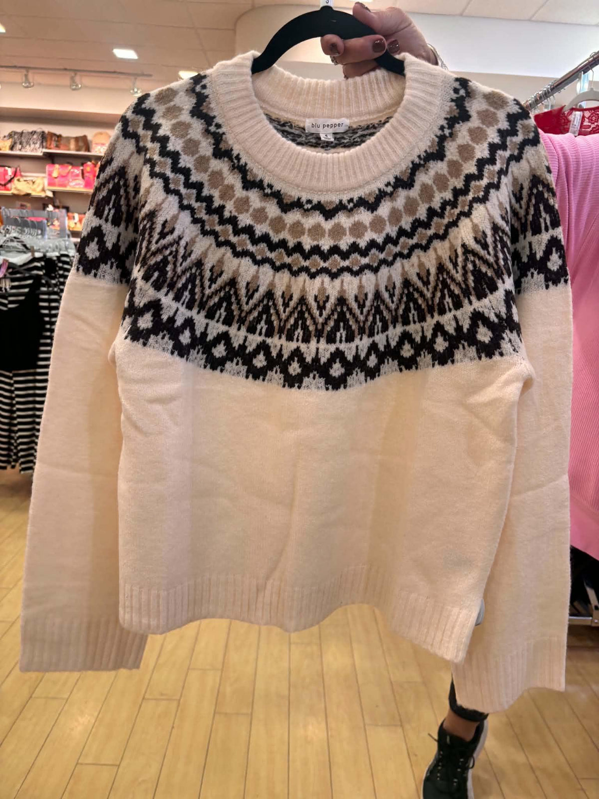 CREAM FAIR ISLE LONG SLEEVE KNIT SWEATER