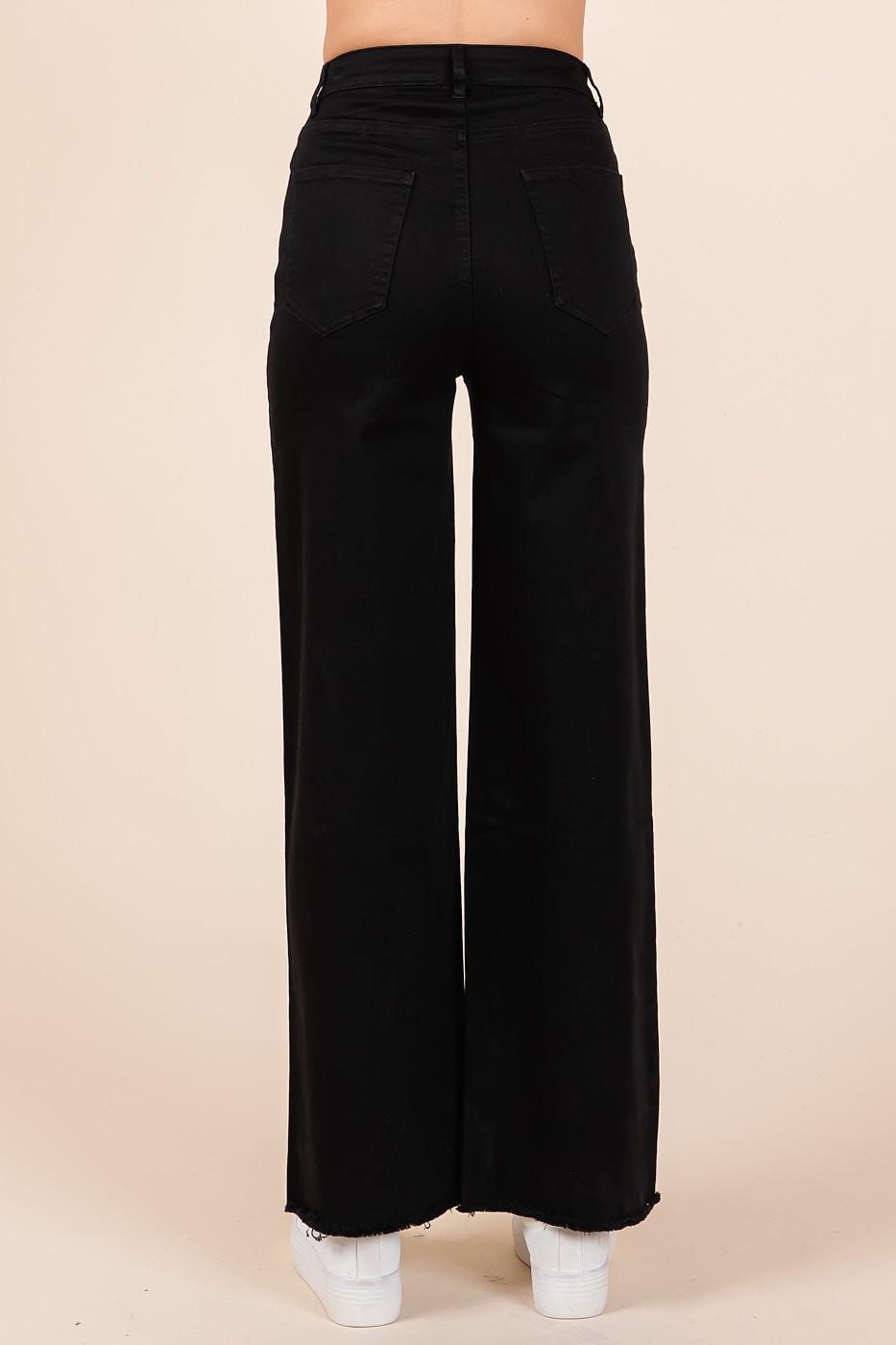 Black Twill High Waisted Button Fly Wide Leg Pants