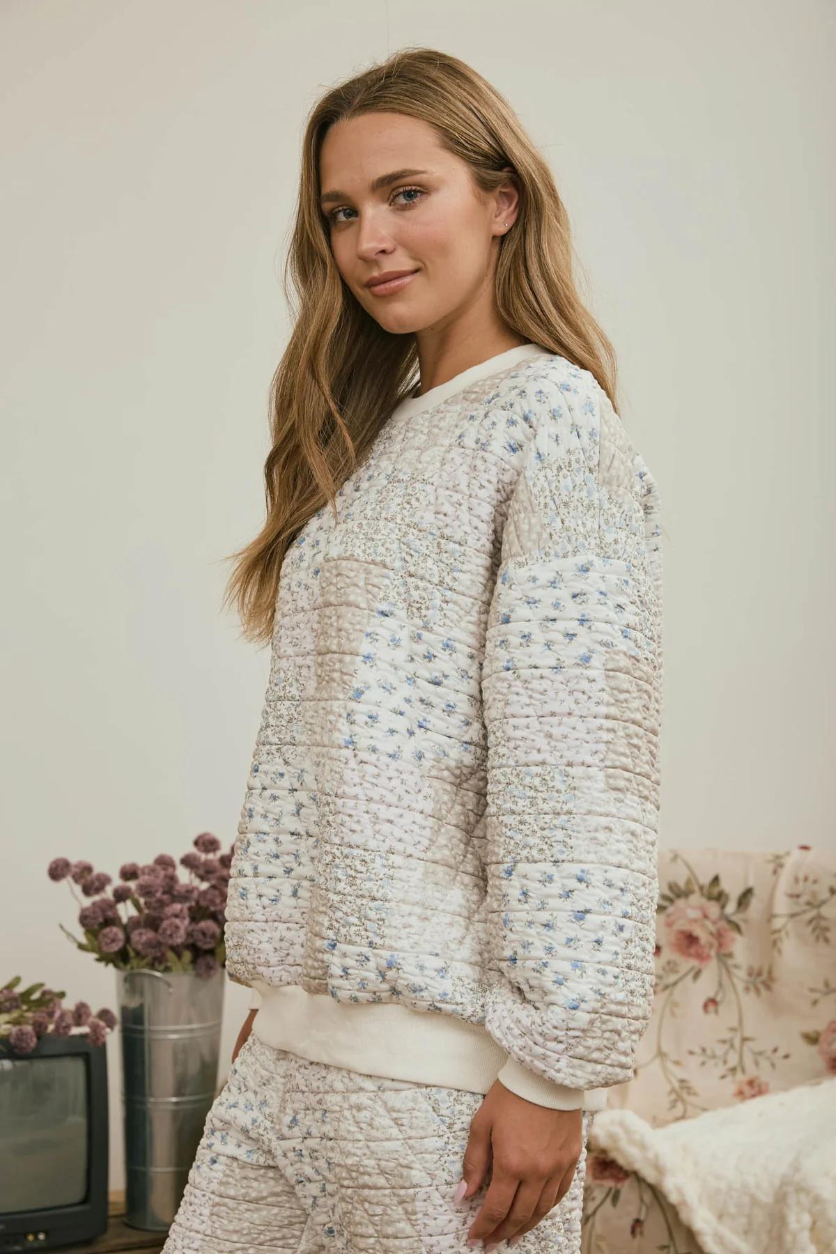 CREAM MULTI-FLORAL PATCHWORK KNIT SET