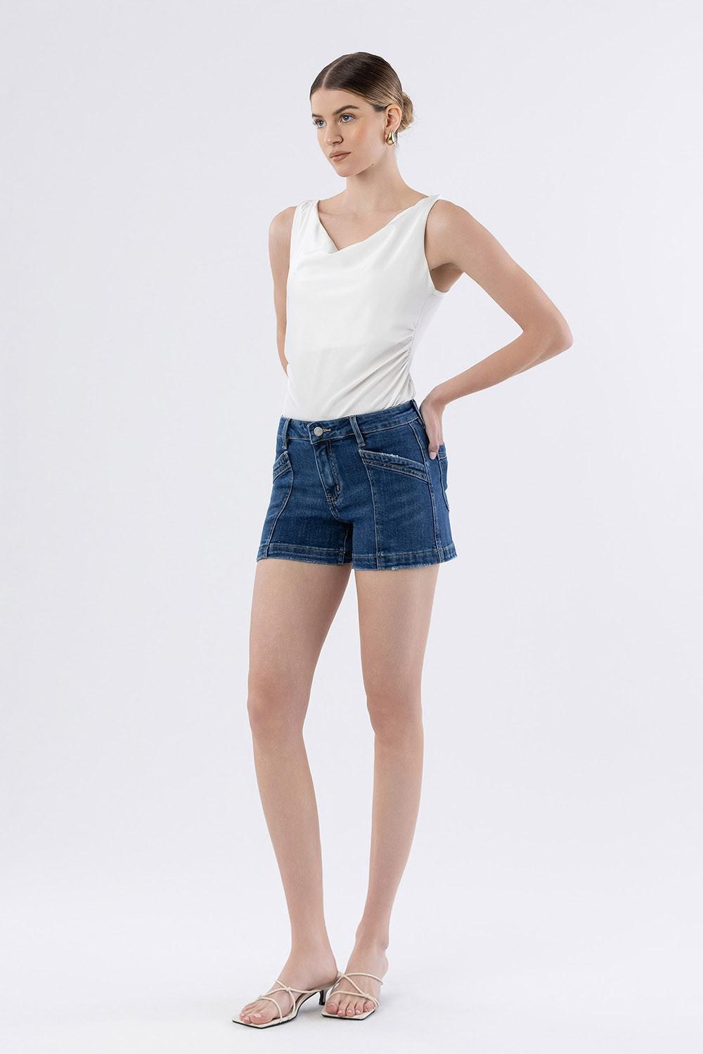 High Rise Trouser Hem Utility Shorts