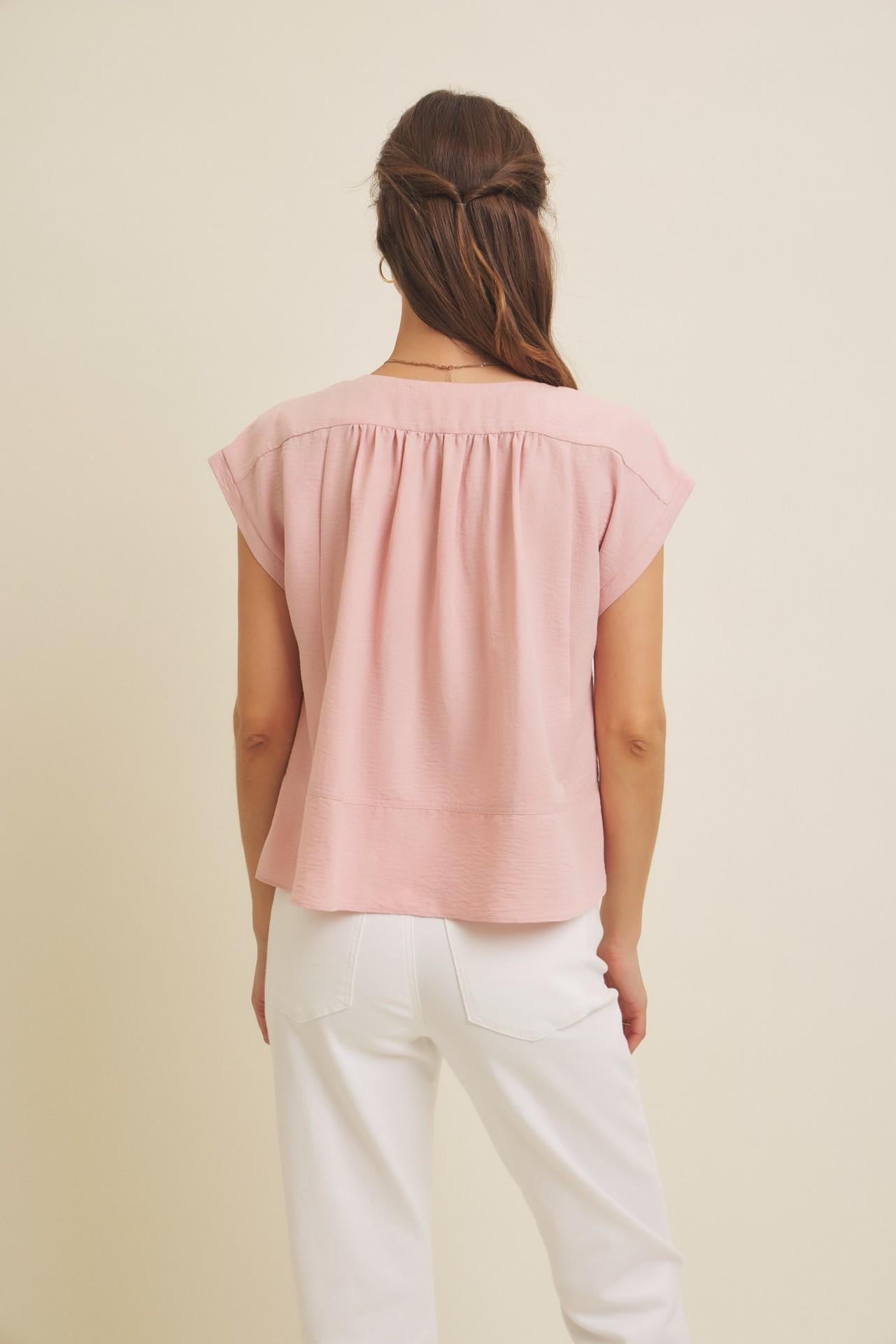 Flowy Oversized Blouse With Smocked Detail - Blush