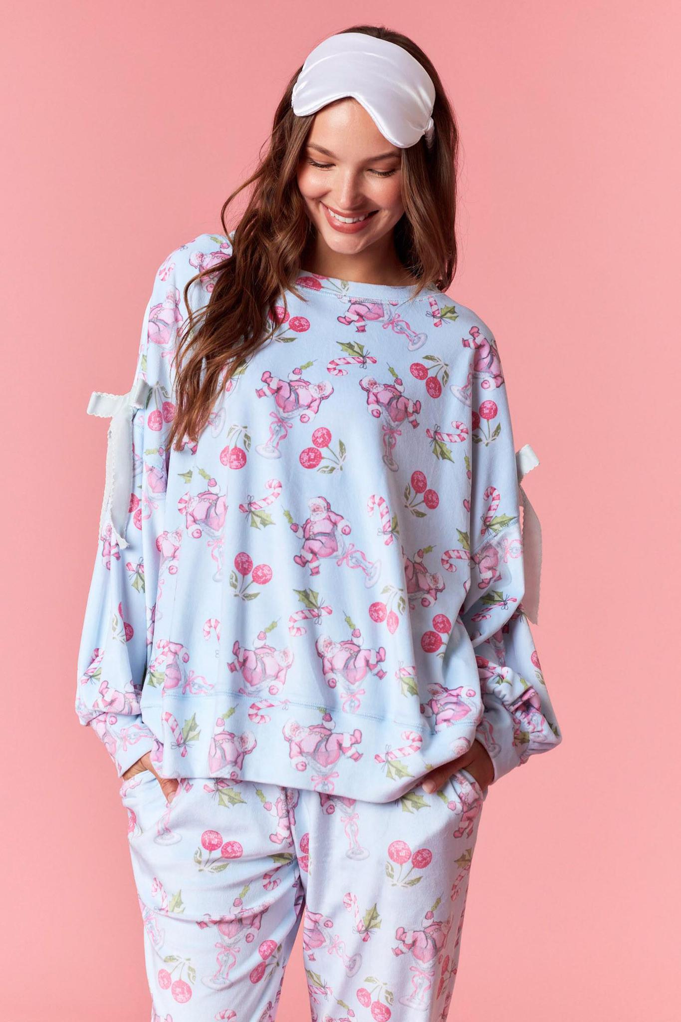 Velvet Bow Cherry Santa Claus Velour Sweatshirt