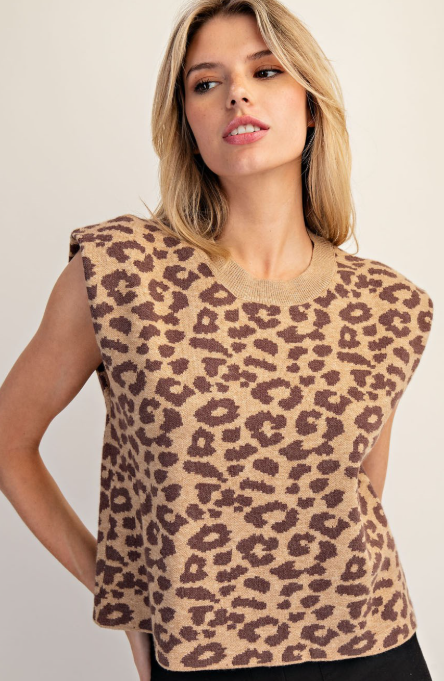 Leopard Printed Sleeveless Sweater