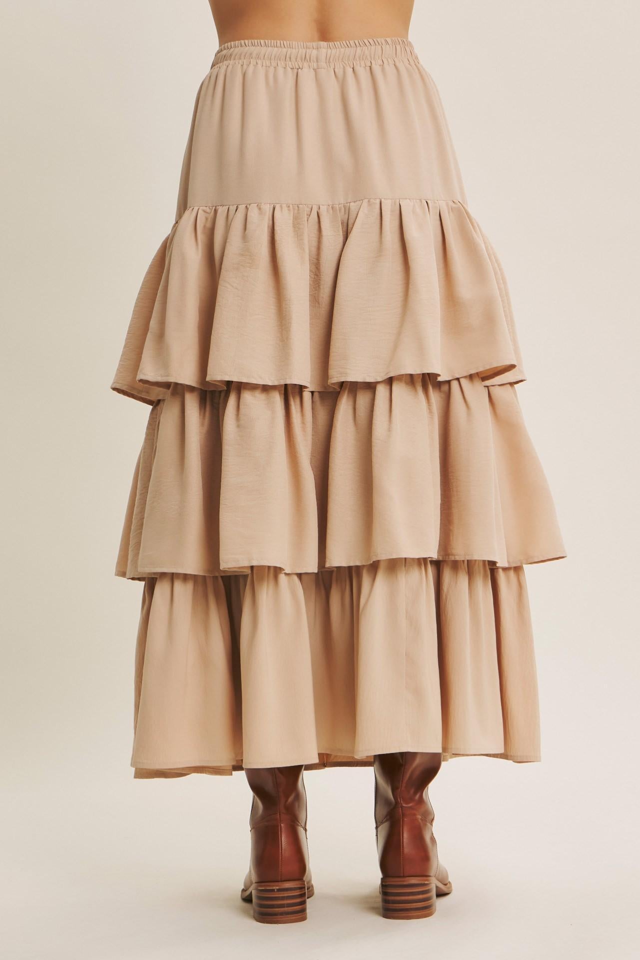 Airy Tiered Ruffle Maxi Skirt With Pockets - Natural
