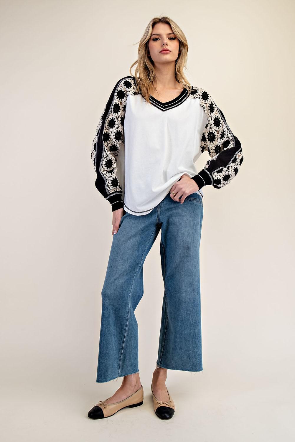 Embroidered Raglan Sleeve Top