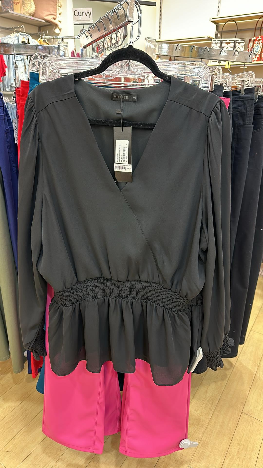 Black LS Smocked Top