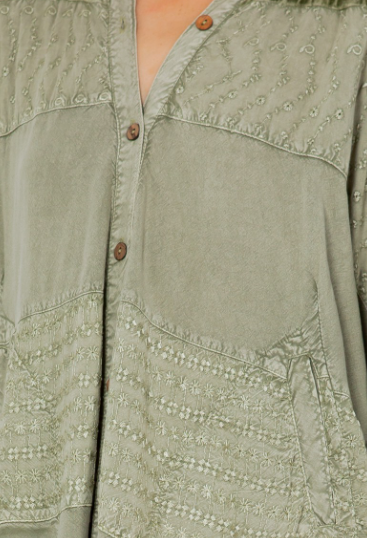 Olive Bohemian Stonewashed Rayon Bat Sleeves Top