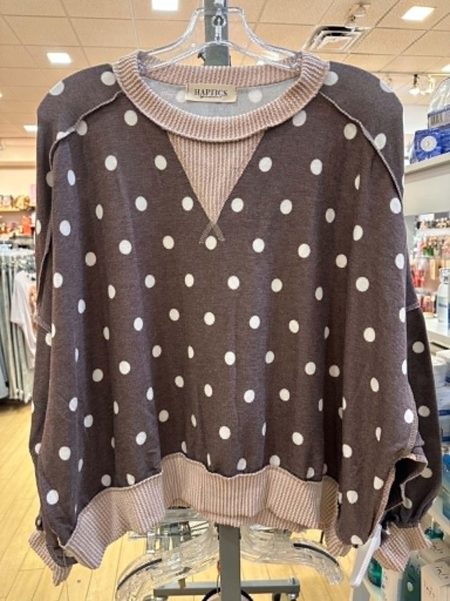 Brown/Taupe Crew neck Triangle Drop Shoulder LS Top